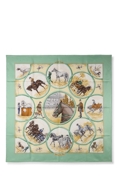 Green & Multicolor 'Auteuil en Mai' Silk Scarf 90