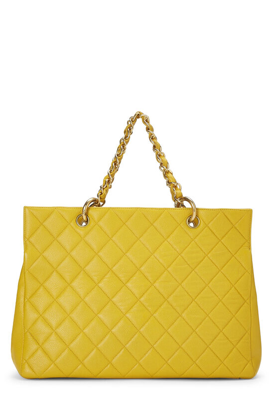 Yellow Quilted Caviar 'CC' Chain Tote, , large image number 3