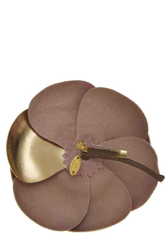 Pink Leather Camellia Brooch, , large image number 1
