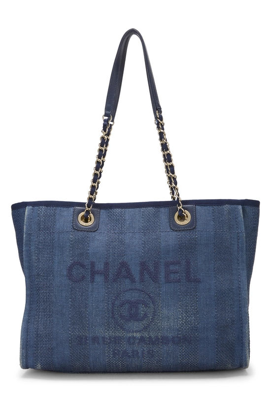 Navy Woven Raffia Deauville Tote Medium, , large image number 0