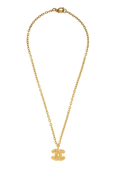 Gold Quilted 'CC' Necklace Small
