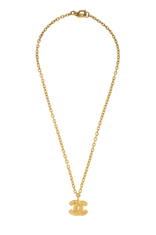 Gold Quilted 'CC' Necklace Small, , large image number 0