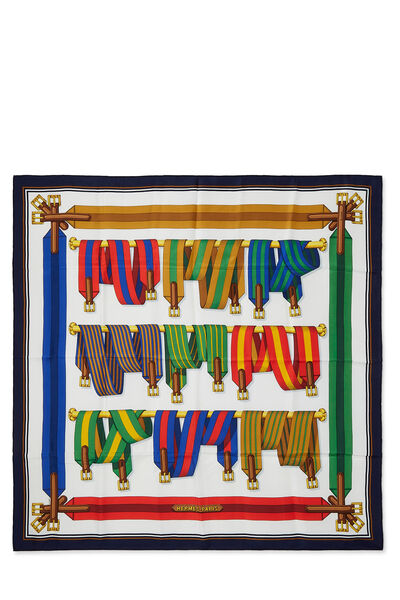 Navy & Multicolor 'Sangles' Silk Scarf 90