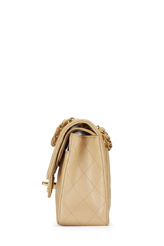Beige Quilted Caviar Classic Double Flap Small