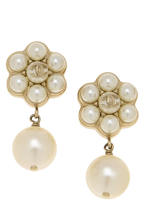 Gold Faux Pearl Dangle Earrings, , large image number 0