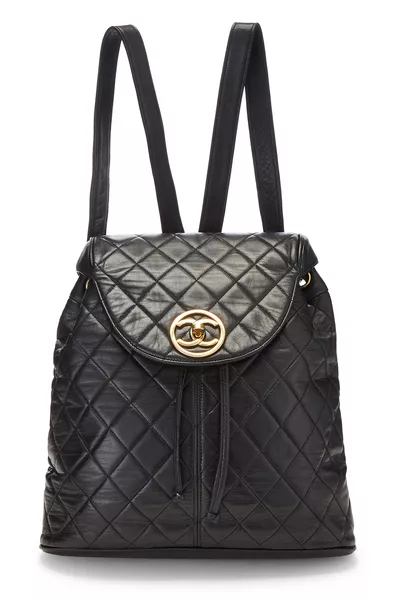 Black Quilted Lambskin Circle Lock Backpack Large