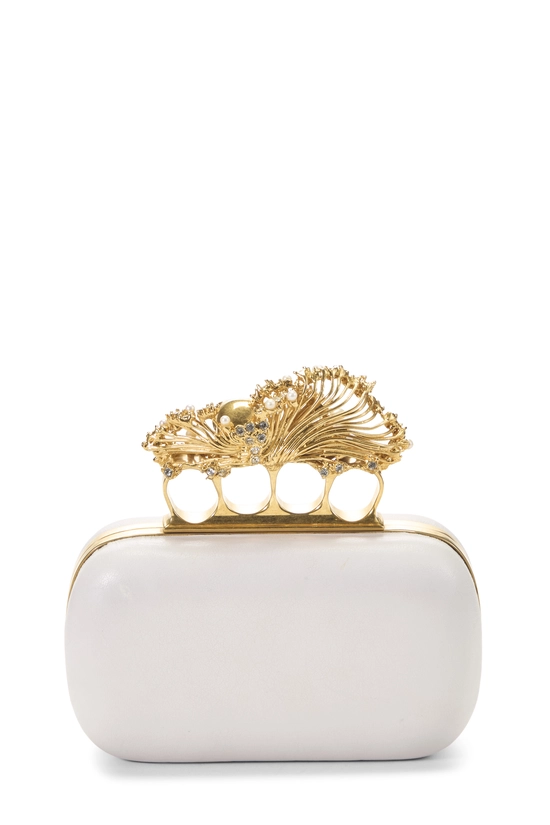 White Leather Oval Knuckle Clutch, , large image number 3