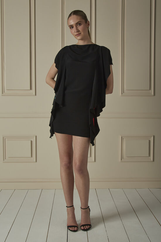 Black & Multicolor Silk Flounced Mini Dress, , large image number 0