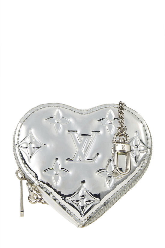 Silver Monogram Miroir Coeur Heart Coin Purse, , large image number 1