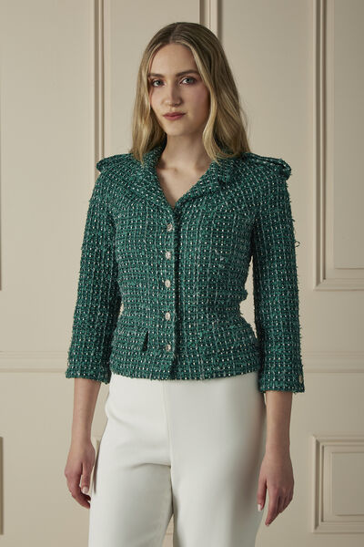 Green Tweed Cropped Jacket