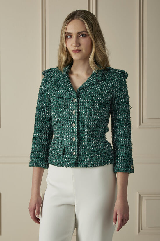 Chanel Green Tweed Cropped Jacket 60CHW-181