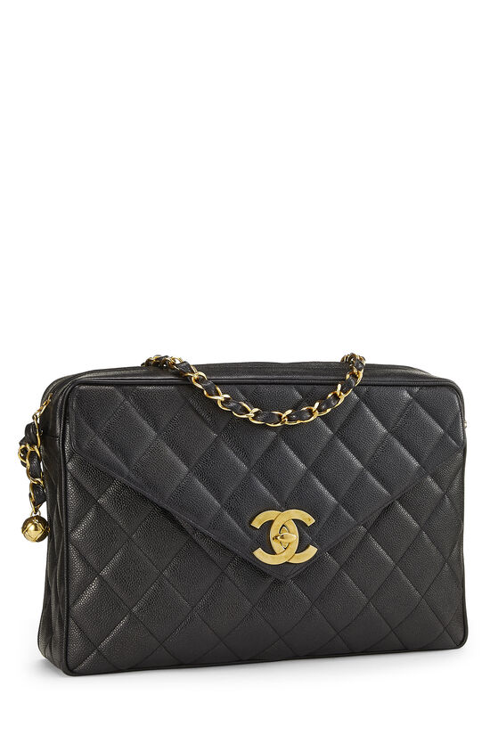 1001% Authentic Chanel Vintage Black Caviar Leather Front Envelope