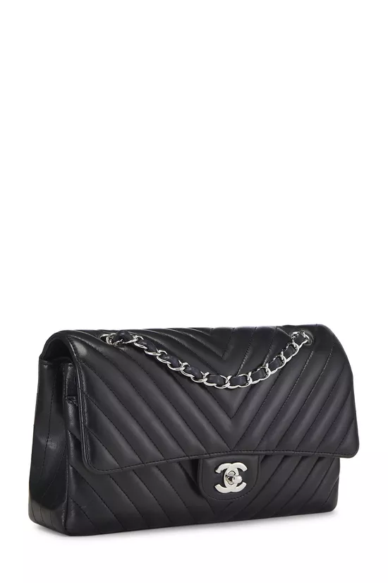 Black Chevron Lambskin Classic Double Flap Medium, , large image number 1