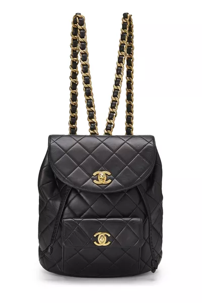 Black Quilted Lambskin 'CC' Classic Backpack Medium