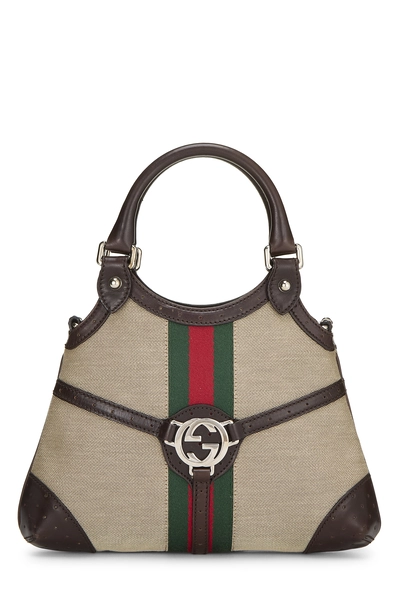 Brown Canvas Web Reins Handbag Small