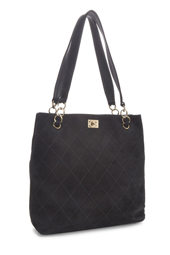Black Quilted Suede Tote, , large image number 1