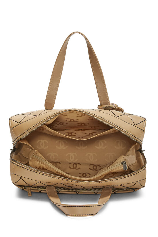 CHANEL Chanel Quilted Handbag Mini Boston Bag Leather Khaki Brown