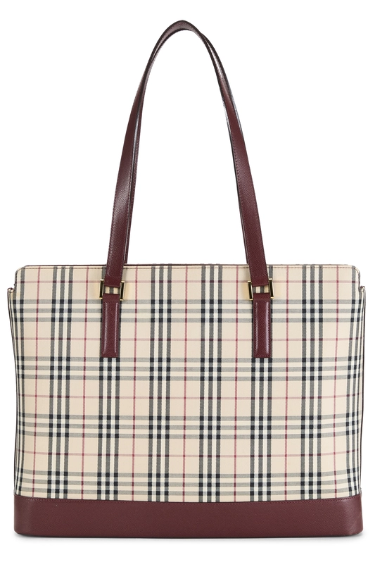Burgundy Jacquard Check Zip Tote Medium, , large image number 0
