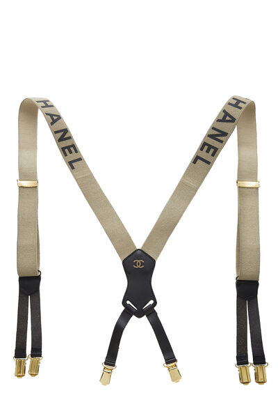 Beige Elastic Logo Suspenders, , large