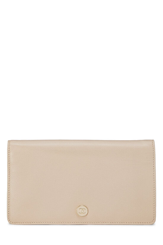 Beige Grained Leather Long Wallet, , large image number 0