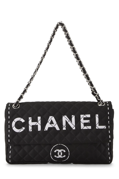 Chanel Black Nylon Logo Half Flap Maxi
