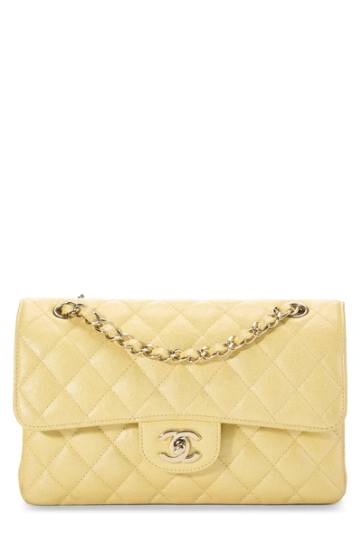 Chanel Iridescent Yellow Quilted Caviar Classic Double Flap Small