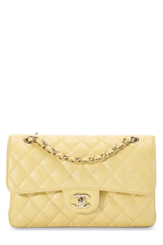 Iridescent Yellow Quilted Caviar Classic Double Flap Small, , large image number 0