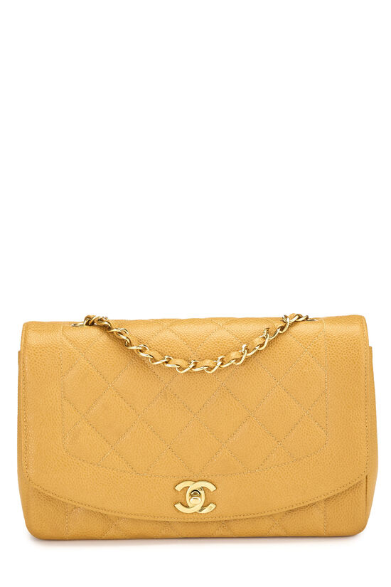 Yellow Quilted Caviar Diana Flap Medium, , large image number 0