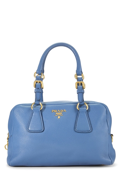 Blue Vitello Daino Bauletto Handbag Small
