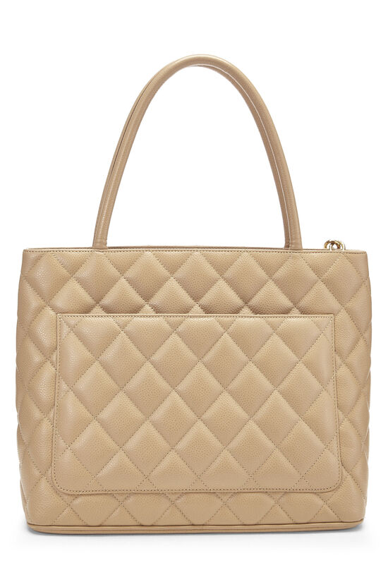 Beige Quilted Caviar Medallion Tote, , large image number 4
