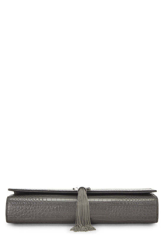 Grey Embossed Leather Tassel Clutch, , large image number 4