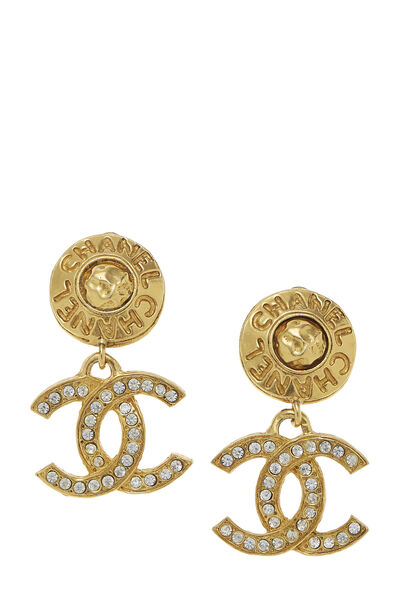 Gold & Crystal 'CC' Dangle Earrings