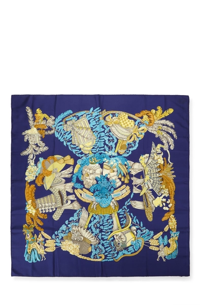 Blue & Multicolor 'Chapeau' Silk Scarf 90