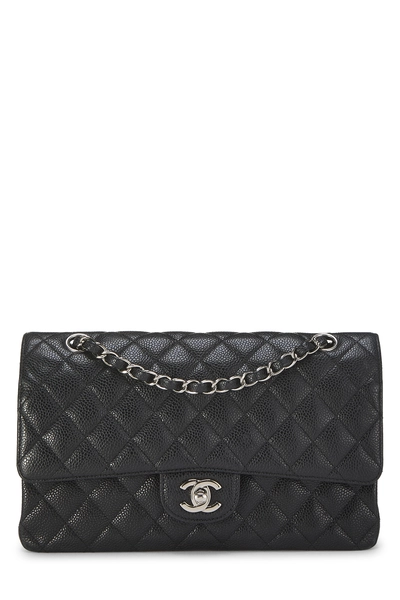 Black Quilted Caviar Classic Double Flap Medium