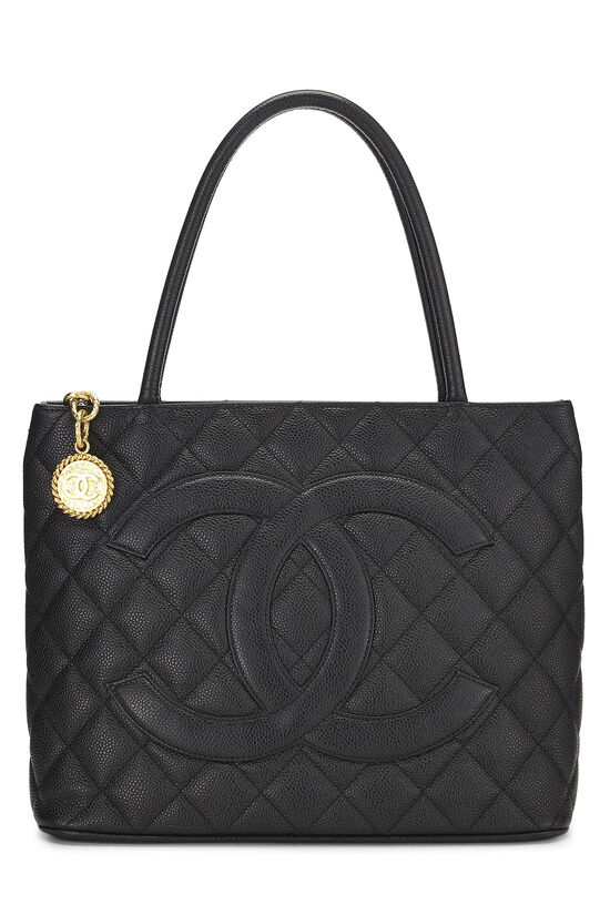 Black Quilted Caviar Medallion Tote, , large image number 0
