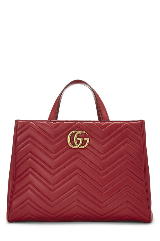 Red Leather GG Marmont Top Handle Bag Medium , , large image number 1