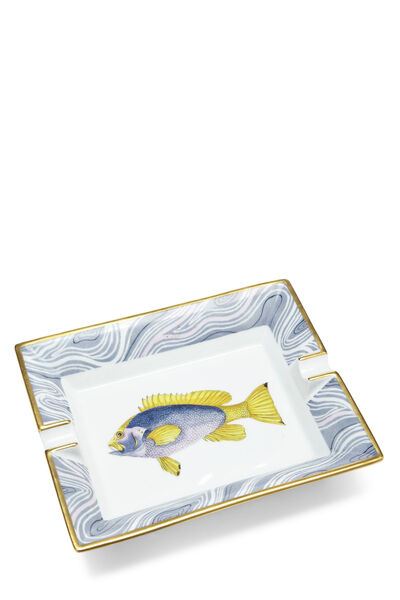 Blue & Multicolor Porcelain Fish Ashtray, , large