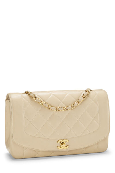 Beige Quilted Lambskin Diana Flap Medium, , large