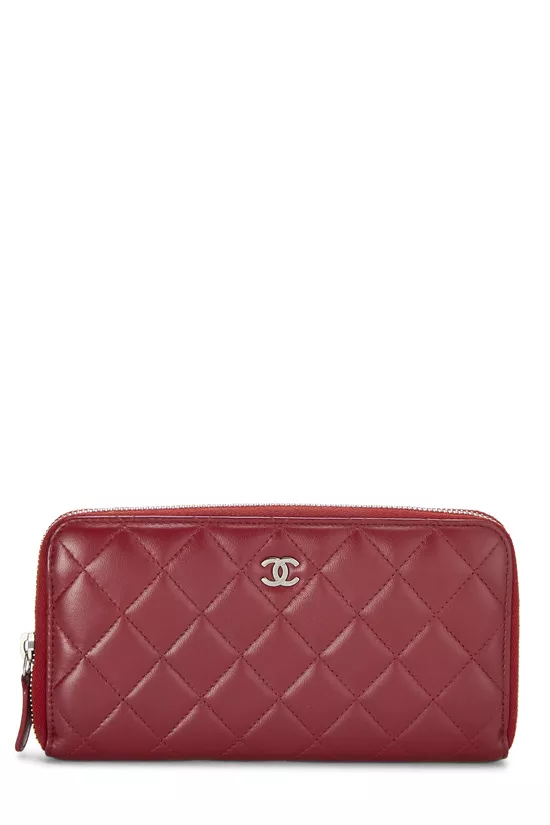 Red Quilted Lambskin Classic Zip Long Wallet, , large image number 0