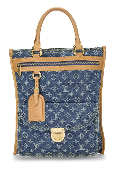 Blue Monogram Denim Flat Shopper