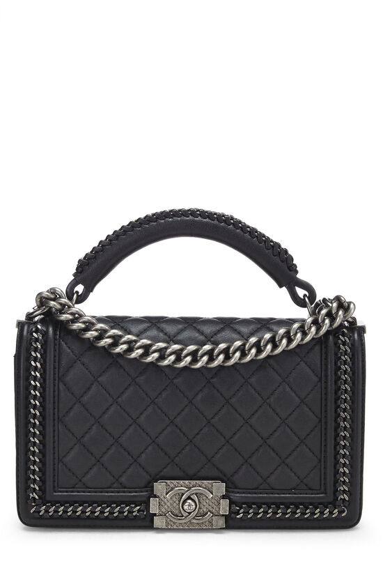 Chanel Black Quilted Calfskin Top Handle Boy Bag Medium