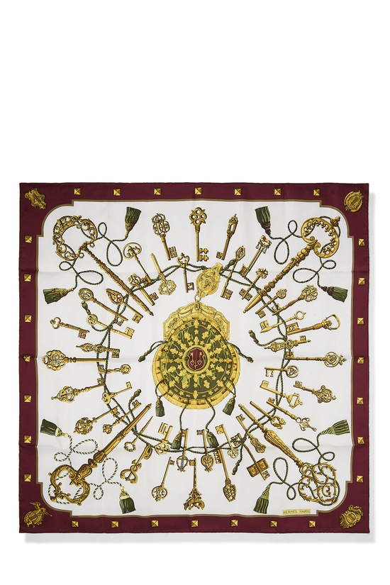 Burgundy & Multicolor 'Les Cles' Silk Scarf 90, , large image number 0