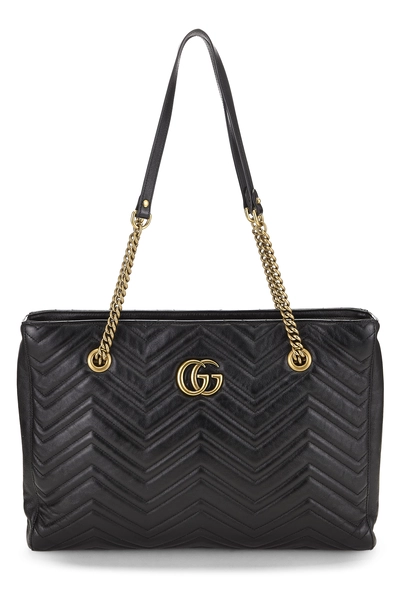 Gucci Black Leather GG Marmont Flat Chain Tote