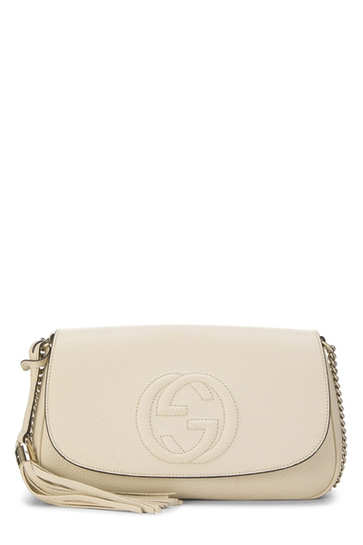 Gucci White Grained Leather Soho Chain Flap Crossbody