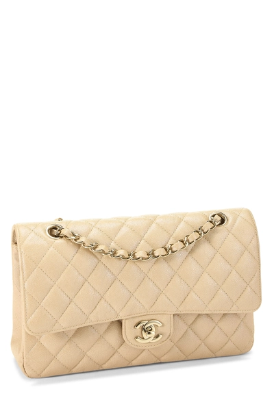 Iridescent Beige Quilted Caviar Classic Double Flap Medium, , large
