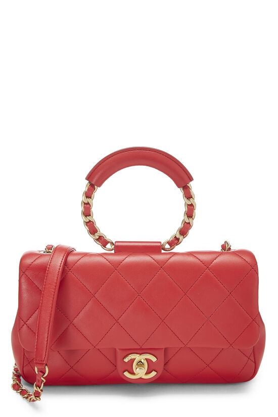 Chanel - Red Quilted Lambskin In The Loop Handle Flap Bag Medium