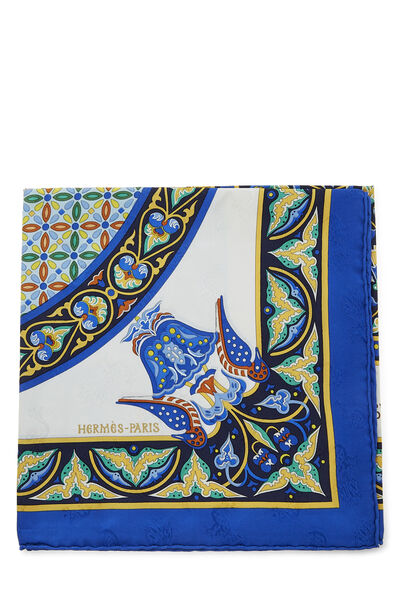Blue & Multicolor 'Ciels Byzantins' Silk Scarf 90, , large