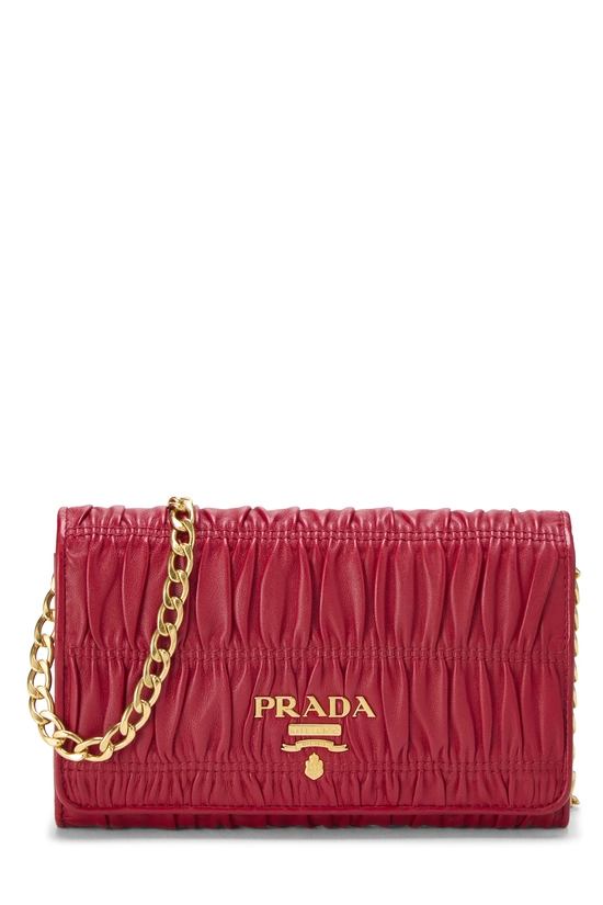 Red Nappa Gaufre Wallet On Chain (WOC), , large image number 0