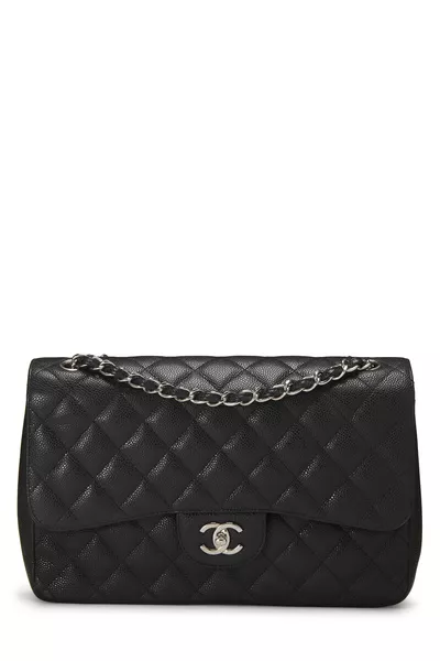 Black Quilted Caviar New Classic Double Flap Jumbo
