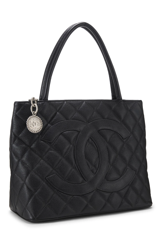 Black Quilted Caviar Medallion Tote, , large image number 1
